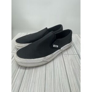 Vans Asher‎ Black Leather Perforated Slip On Loafer Shoes Women's 9 721356